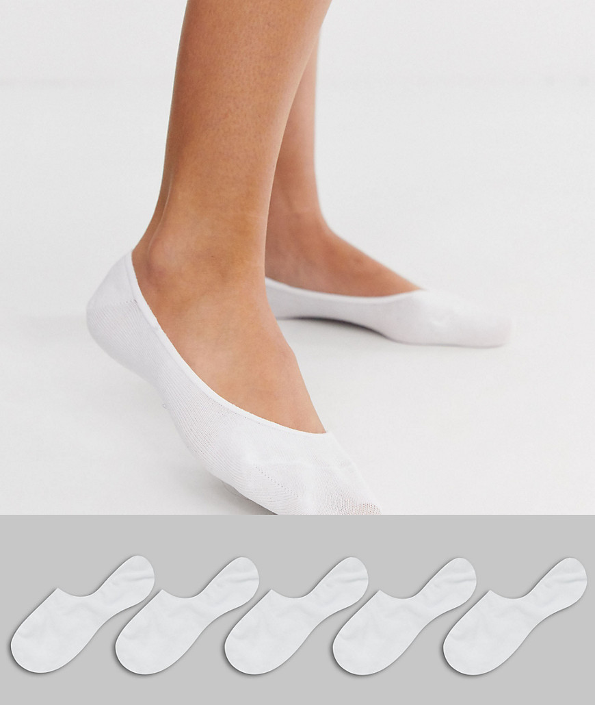 ASOS DESIGN - 5-pak usynlige sokker med greb bånd i hvid