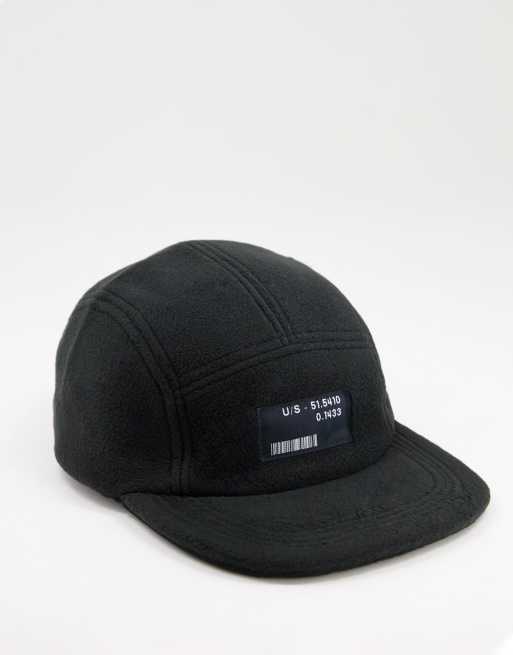 ASOS DESIGN 5 panel cap in black fleece with branding | ASOS