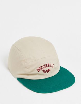ASOS DESIGN soft cotton 5 panel cap with burger embroidery in green and ecru