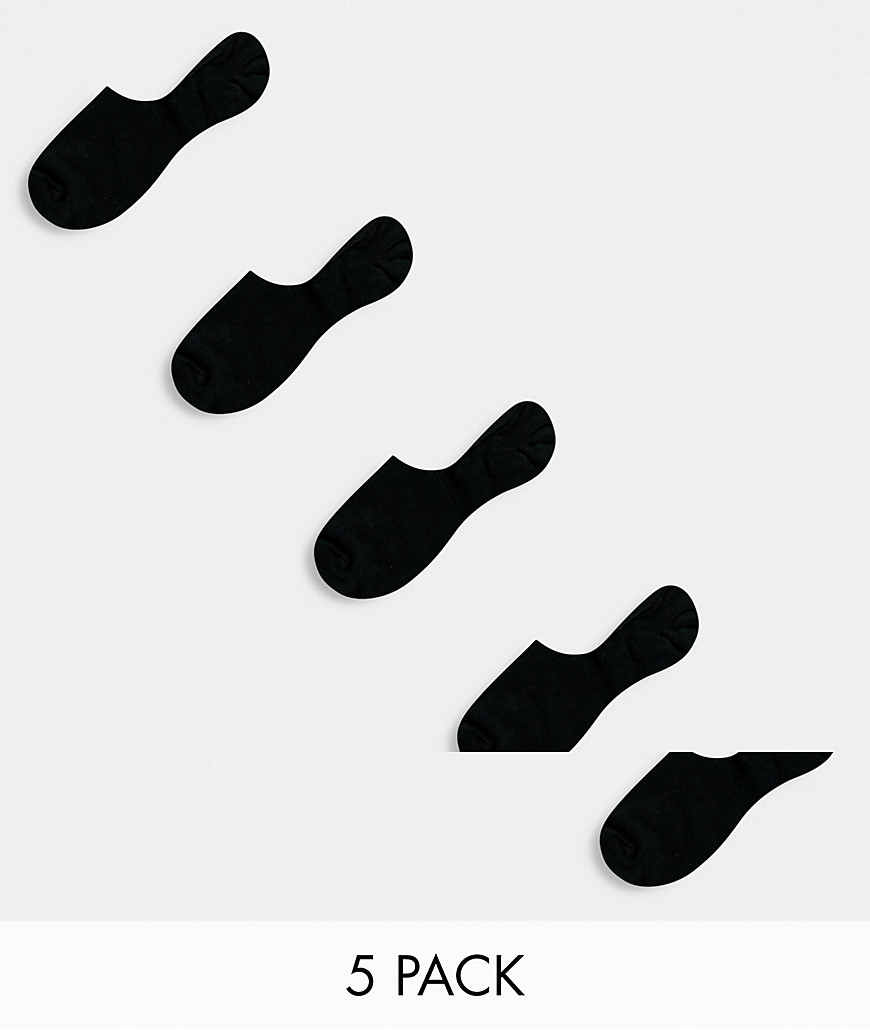 ASOS DESIGN 5 - Set van onzichtbare sokken in zwart, bespaar
