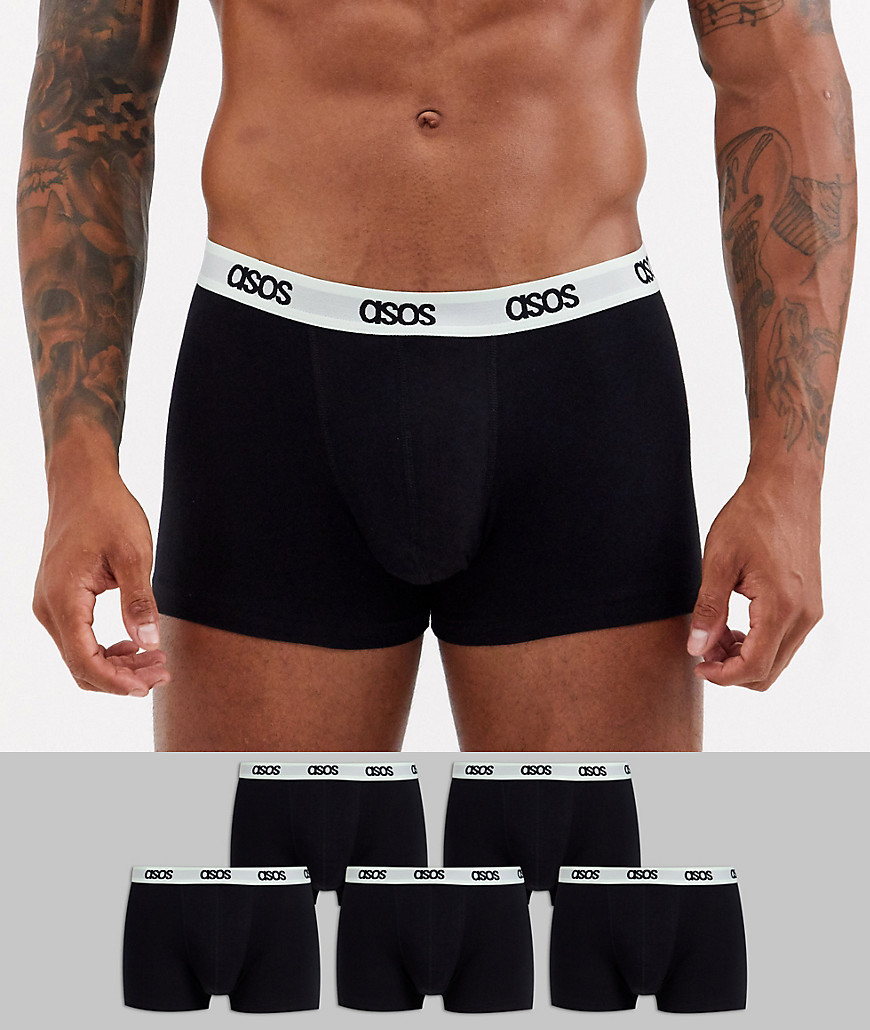 ASOS DESIGN - 5 Set van zwarte boxershorts met tailleband in pastelgroen bespaar