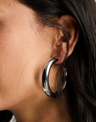 ASOS DESIGN 50mm hoop earrings in thick tube in silver tone - ASOS Price Checker