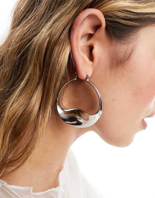 Asos Design 50mm Hoop Earrings With Twist Middle Design In Silver Tone