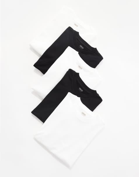 ASOS DESIGN – 5er-Pack Basic-T-Shirts in Schwarz und Weiß mit Oversize-Schnitt - view 1