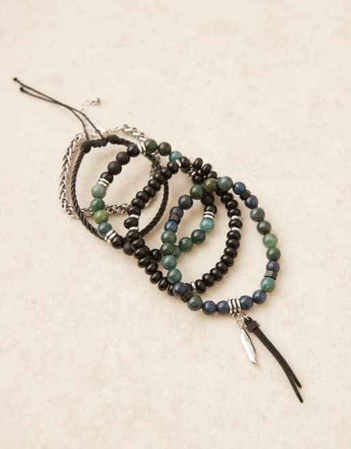 ASOS DESIGN – 5er-Pack Festival-Armbänder mit Perlen- und Stoffdesign in Schwarz, 2 von 3