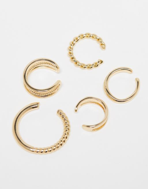 ASOS DESIGN – 5er-Pack goldfarbene Ohrklemmen mit verschiedenen Details, 3 von 4