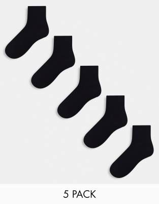 ASOS DESIGN - 5er-Pack knöchelhohe Socken in Schwarz mit Frottee-Sohle-Black