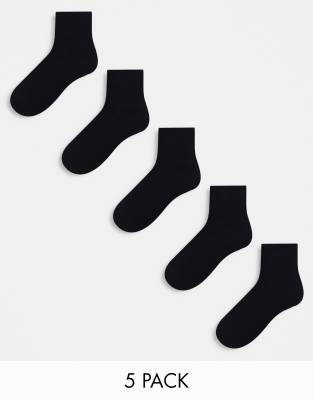 ASOS DESIGN - 5er-Pack knöchelhohe Socken in Schwarz mit Frottee-Sohle