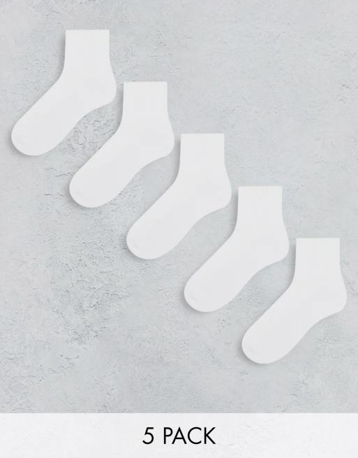 ASOS DESIGN – 5er-Pack knöchelhohe Socken in Weiß mit Frottee-Sohle