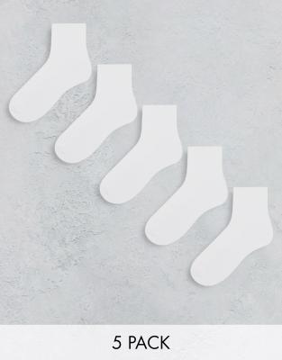 ASOS DESIGN - 5er-Pack knöchelhohe Socken in Weiß mit Frottee-Sohle