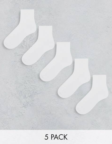 ASOS DESIGN – 5er-Pack knöchelhohe Socken in Weiß mit Frottee-Sohle - view 1