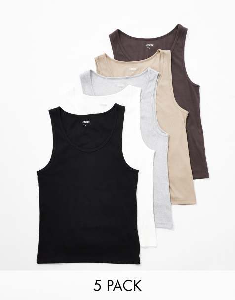 ASOS DESIGN – 5er-Pack körperbetonte Trägertops in verschiedenen Farben - view 1
