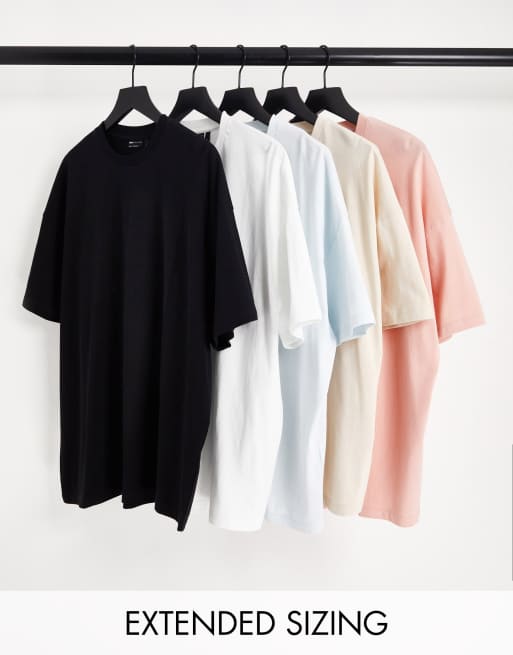 ASOS DESIGN – 5er-Pack Oversize-T-Shirts in verschiedenen Farben mit Rundhalsausschnitt
