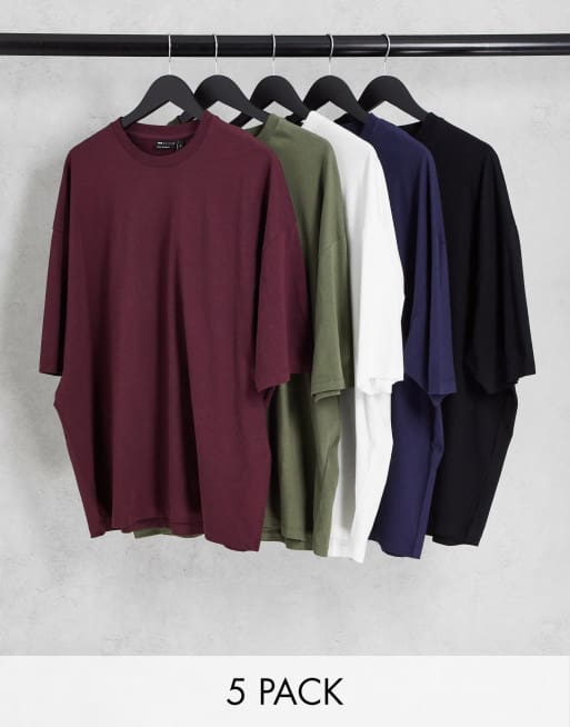 ASOS DESIGN – 5er-Pack Oversize-T-Shirts in verschiedenen Farben mit Rundhalsausschnitt