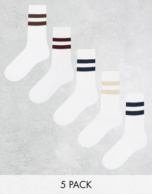 ASOS DESIGN – 5er-Pack Sportsocken in Herbsttönen mit Streifen