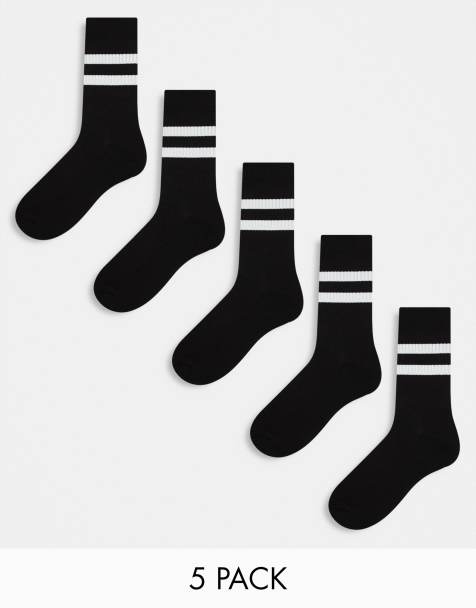 ASOS DESIGN – 5er-Pack Sportsocken in Schwarz mit Streifen in Weiß - view 1