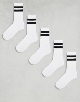Er-Pack Sportsocken in Weiß mit schwarzen Streifen Weiß 43-48