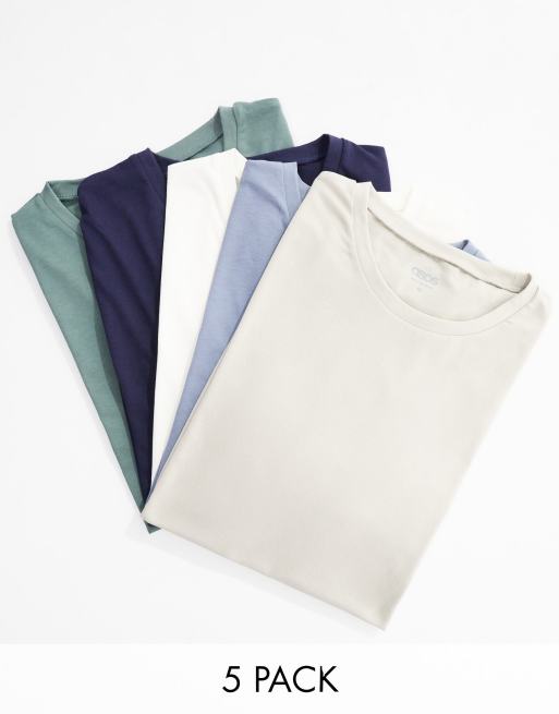 ASOS DESIGN – 5er-Pack T-Shirts in mehreren Farben mit Rundhalsausschnitt