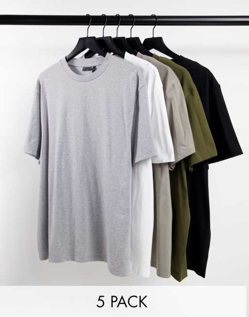 ASOS DESIGN – 5er-Pack T-Shirts in verschiedenen Farben mit Rundhalsausschnitt