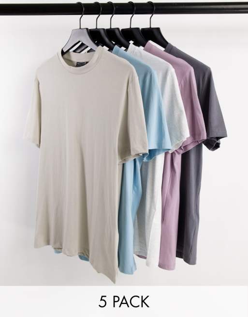 ASOS DESIGN – 5er-Pack T-Shirts mit Rundhalsausschnitt -MULTI