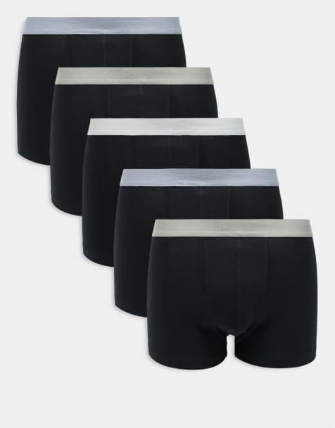 ASOS DESIGN – 5er-Pack Unterhosen in Schwarz mit farbigem Bund - view 1