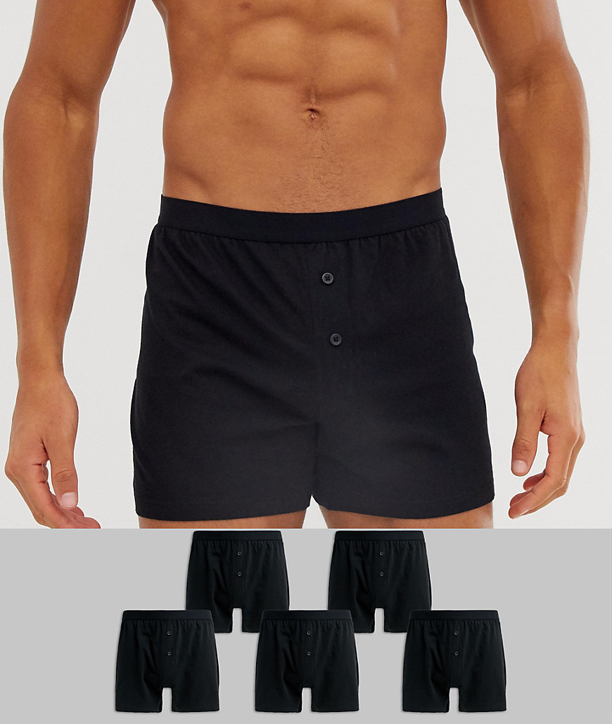 Asos Design – 5er Packung E Jersey-Boxershorts – SPAREN Schwarz 2XS