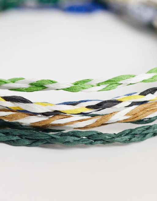 ASOS DESIGN 6-pack armband med tvinnad snodd i raffia, flerfärgad, 3 av 3