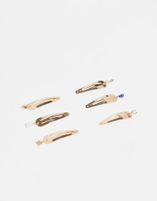 Asos Design 6-pack Hair Clips With Charms In Gold