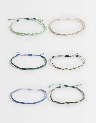 Asos Design 6 Pack Raffia Twisted Cord Puller Bracelet In Multi