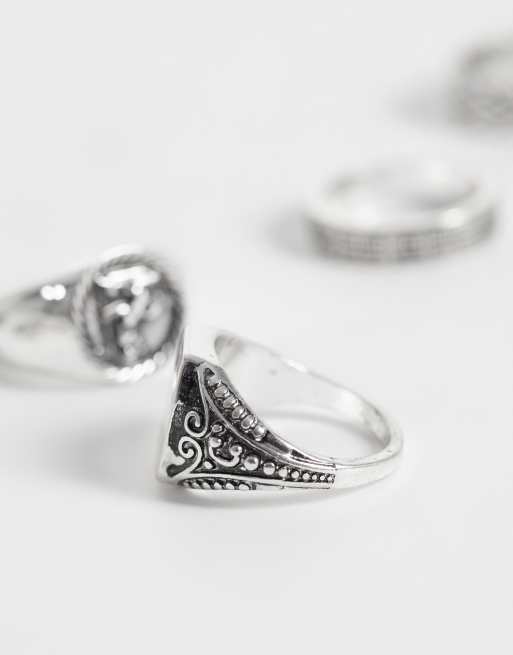 ASOS DESIGN 6-pack signetring med St Chris och detaljband i oxiderat silver, 3 av 3