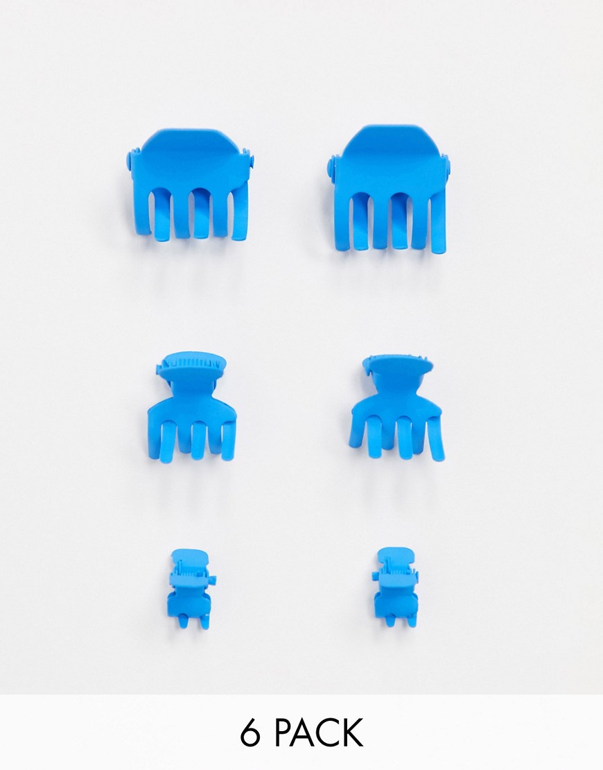 ASOS DESIGN – 6-pack små blå hårklämmor