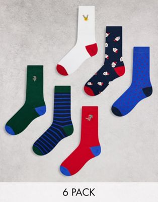 ASOS DESIGN 6 pack socks with gift box in Christmas designs
