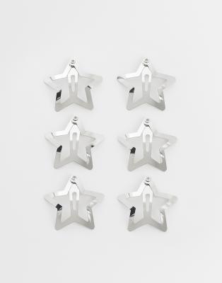 ASOS DESIGN 6-комплект серебряных защелкивающихся зажимов в форме звезды серебристого цвета