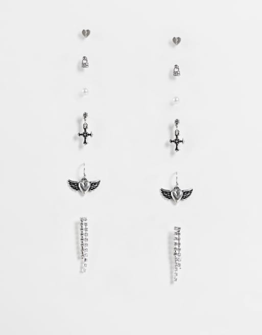 ASOS DESIGN – 6-Pack verschiedene Ohrringe im Grunge-Design