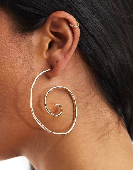  ASOS DESIGN 66mm hoop earrings with swirl design in gold tone