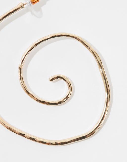 ASOS DESIGN 66mm hoop earrings with swirl design in gold tone, 3 of 4