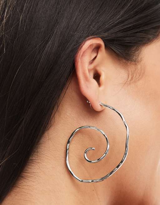  ASOS DESIGN 66mm hoop earrings with swirl design in silver tone