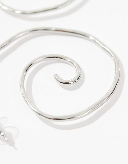 ASOS DESIGN 66mm hoop earrings with swirl design in silver tone | ASOS