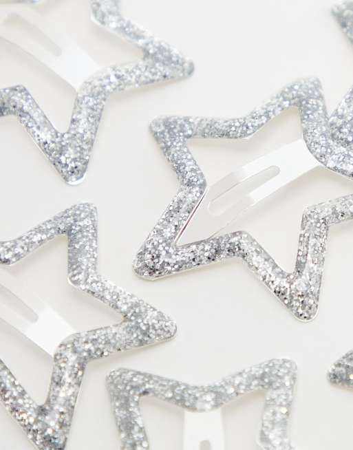 ASOS DESIGN – 6er-Pack silberfarbene, glitzernde Haarspangen mit Sterndesign, 2 von 3