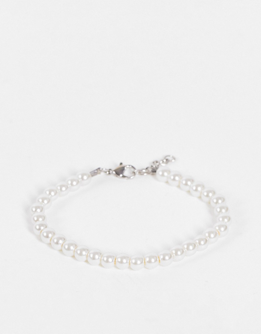 ASOS DESIGN 6mm glass faux pearl beaded bracelet in white-Multi