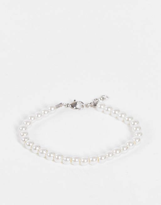 ASOS DESIGN 6mm glass faux pearl beaded bracelet in white