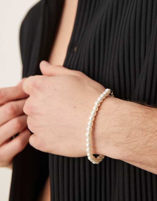  ASOS DESIGN 6mm glass faux pearl beaded bracelet in white 