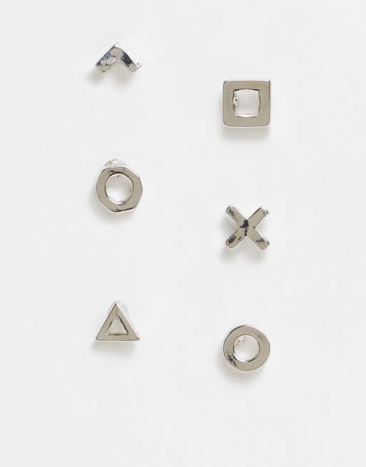 ASOS DESIGN 6mm stud earring pack with shapes in silver tone