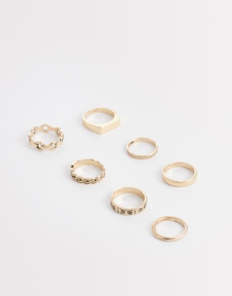 ASOS DESIGN 7 pack band and chain rings in gold - view 1