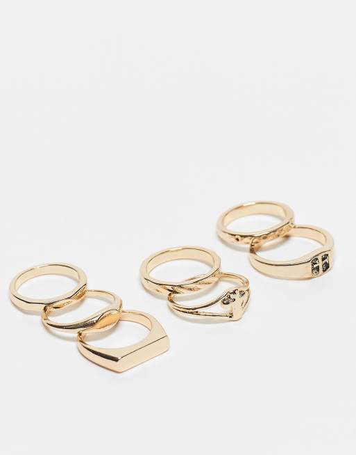 ASOS DESIGN 7 pack band ring set in gold   