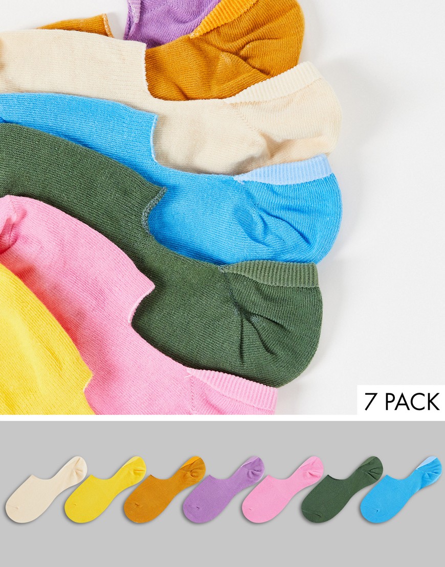 ASOS DESIGN 7 pack colour block liner socks-Multi