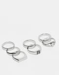 [ASOS DESIGN] ASOS DESIGN 7 pack cross detail band ring set in silver S-M SILVER