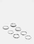 [ASOS DESIGN] ASOS DESIGN 7 pack of band rings in silver tone M-L SILVER