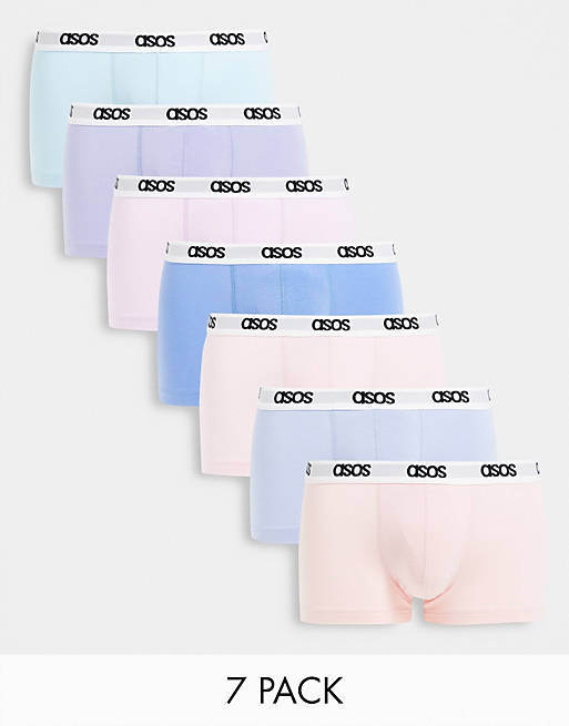 ASOS DESIGN 7 pack short trunks in pastels