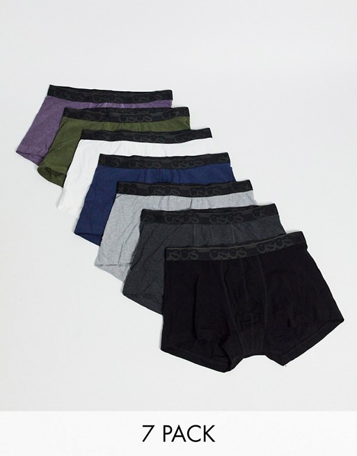 ASOS DESIGN 7 pack short trunks with tonal branded waistband save
